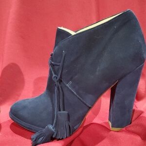 Cole Haan Blue Suede Heeled Boots with Lace-Up Detail